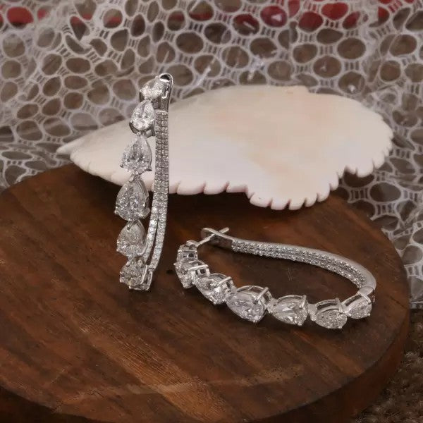 6.1ctw Pear Cut White Sapphire Hoop Earrings