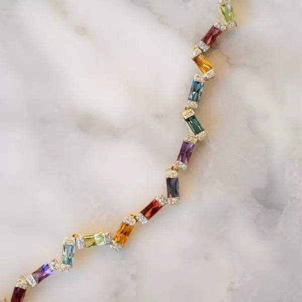 12.75ctw Baguette Cut Rainbow Sapphire Statement Necklace