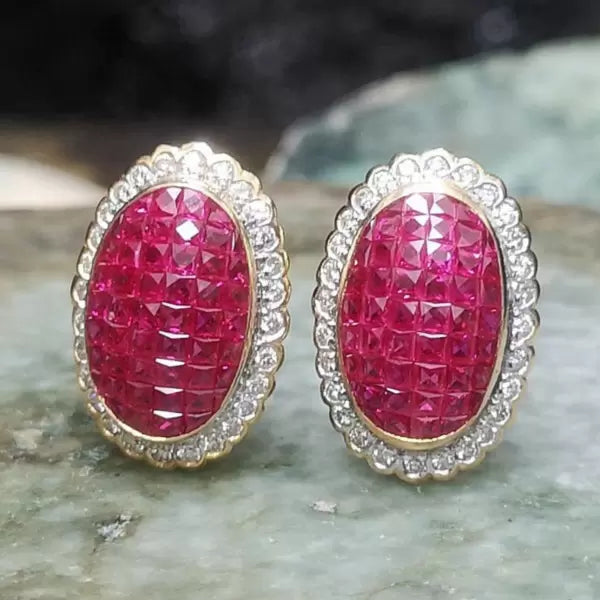 8.84ctw Asscher Cut Ruby Invisible Set Stud Earrings