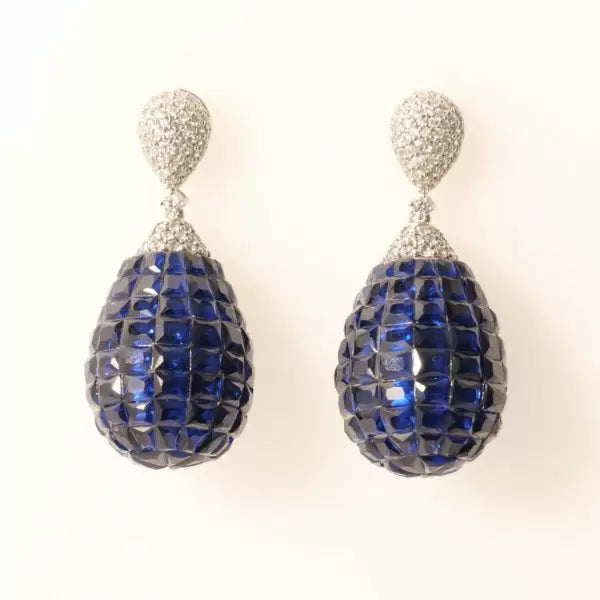 7.41ctw Asscher Cut Ruby Invisible Set Teardrop Earrings