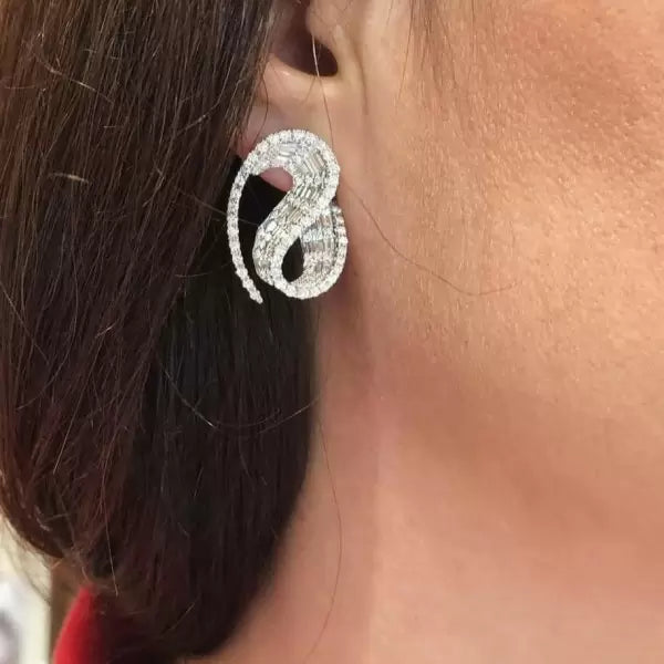 2ctw Baguette Cut White Sapphire Wave Stud Earrings