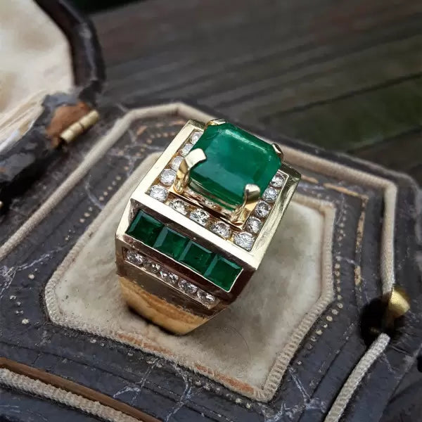 3.7ctw Asscher Cut Emerald Wedding Cocktail Ring