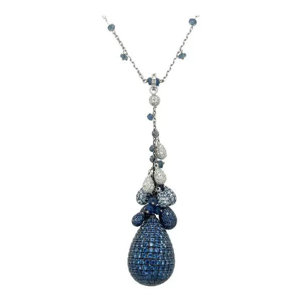 12.96ctw Round Cut Sapphire Pendant Necklace