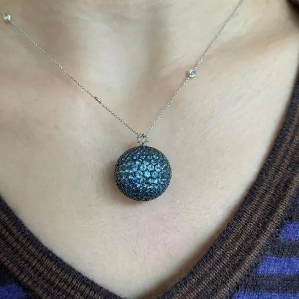 18.2ctw Round Cut Sapphire Pave Pendant Necklace