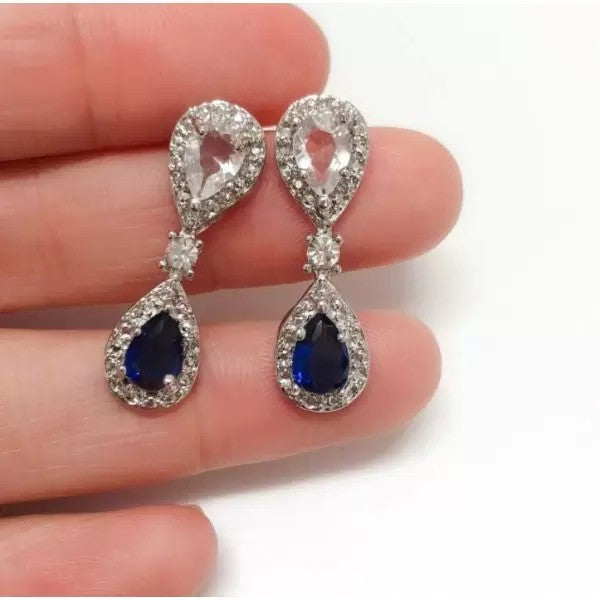 Handmade 4 Ct Pear Shape Sapphire 925 Silver Earrings
