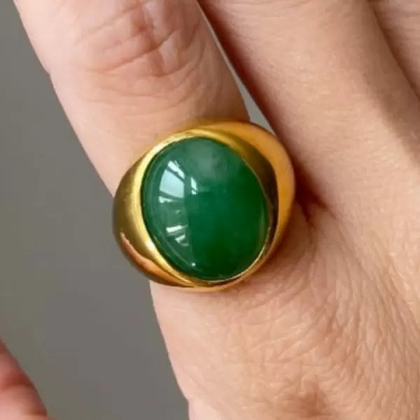 8ctw Cabochon Cut Emerald Vintage Jade Cocktail Ring