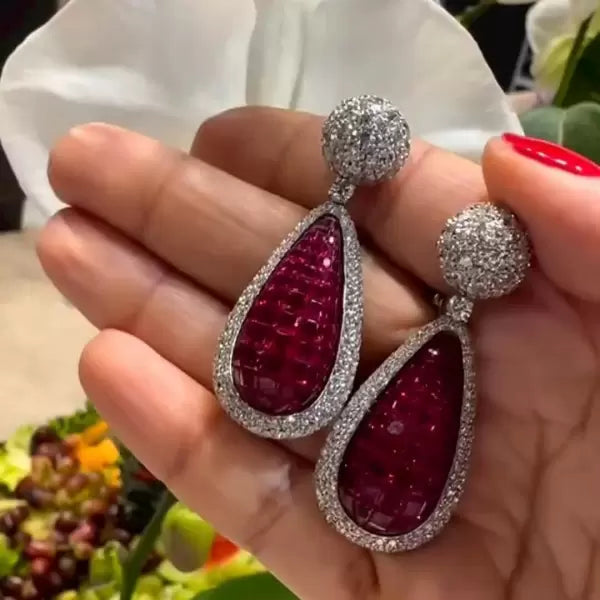 15ctw Vintage Asscher Cut Ruby Invisible Setting Earrings