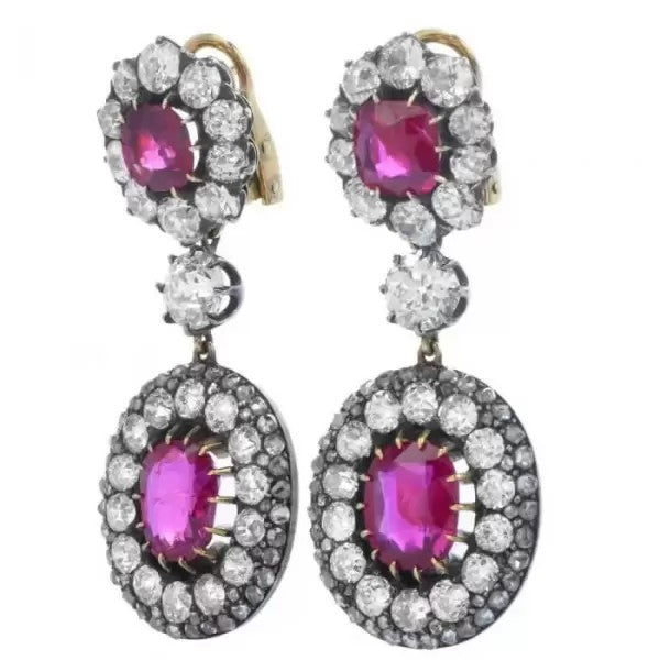 20ctw Vintage Oval & Cushion Cut Ruby Cocktail Drop Earrings