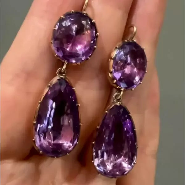24ctw Victorian Pear & Oval Cut Amethyst Earrings