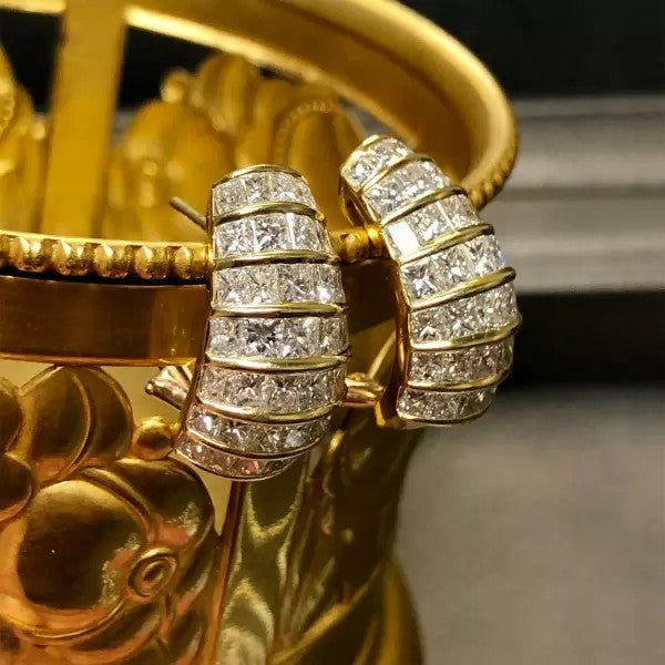 7ctw Princess Cut White Sapphire Hoop Earrings