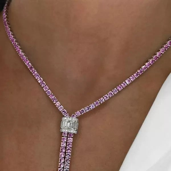 12ct Baguette Cut Pink Sapphire Statement Necklace