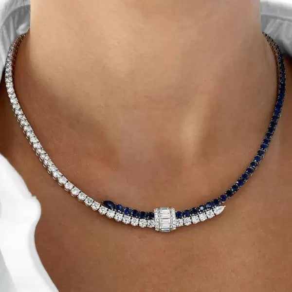 10ct Baguette Cut Sapphire Statement Necklace