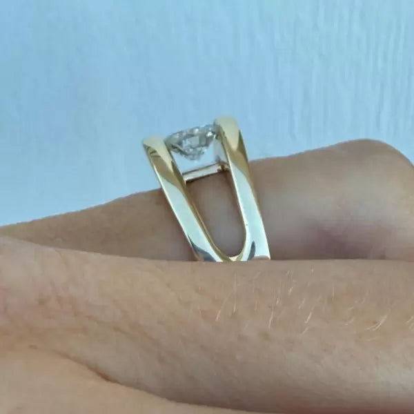 3ctw Round Cut White Sapphire Tension Set Engagement Ring