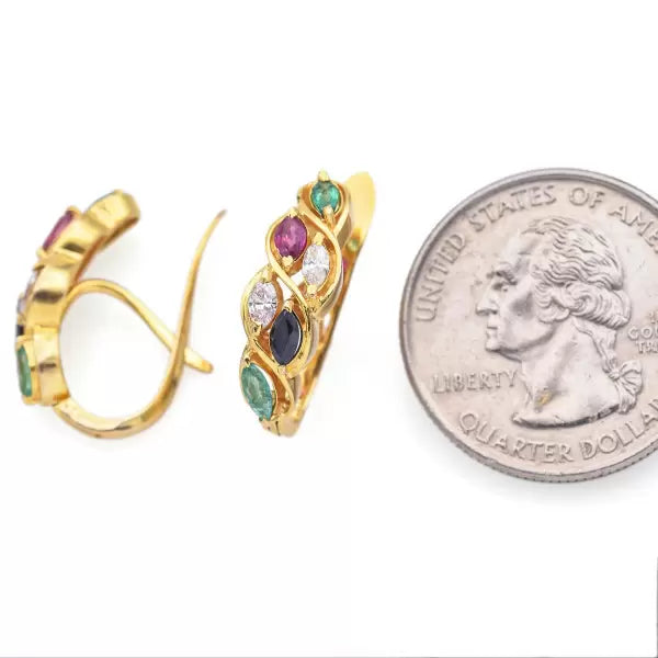 2.25ctw Marquise Cut Ruby Sapphire Emerald Omega-Back Stud Earrings