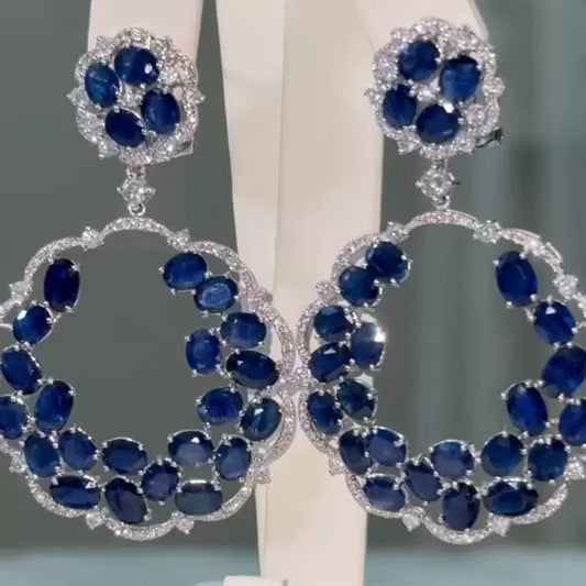 34ctw Oval Cut Sapphire Elegant Drop Earrings