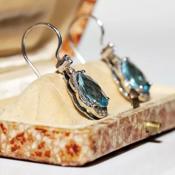 6ctw Pear Cut Aquamarine Decorated Drop Earrings