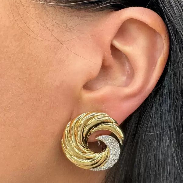 Vintage 3.37ctw Round Cut White Sapphire Swirl Stud Earrings