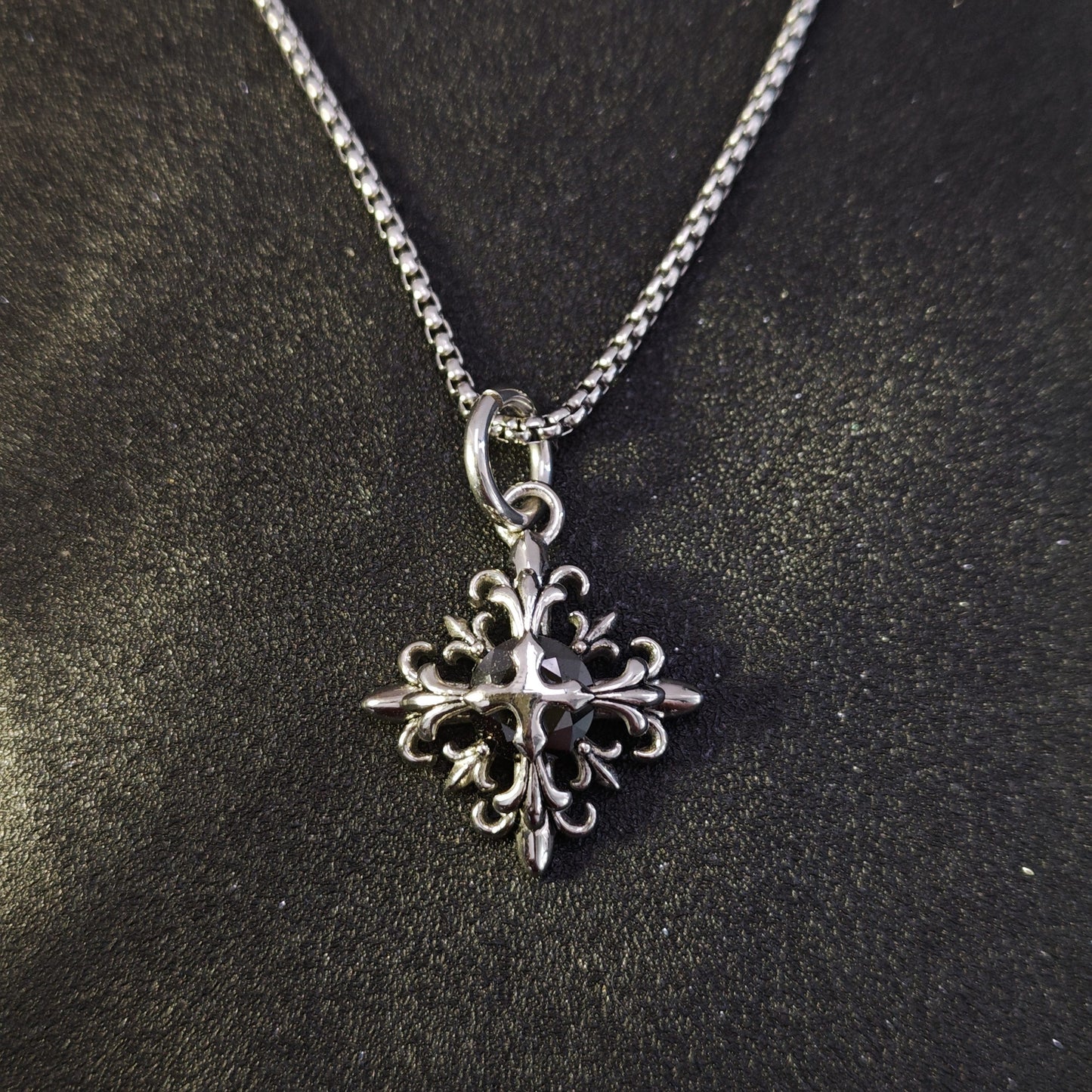 316 Stainless Steel Cross Flower Gemstone Pendant Necklace | Trendy Unisex Design, 65cm Chain（GS-20250912-8）