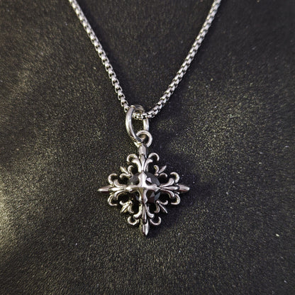 316 Stainless Steel Cross Flower Gemstone Pendant Necklace | Trendy Unisex Design, 65cm Chain（GS-20250912-8）