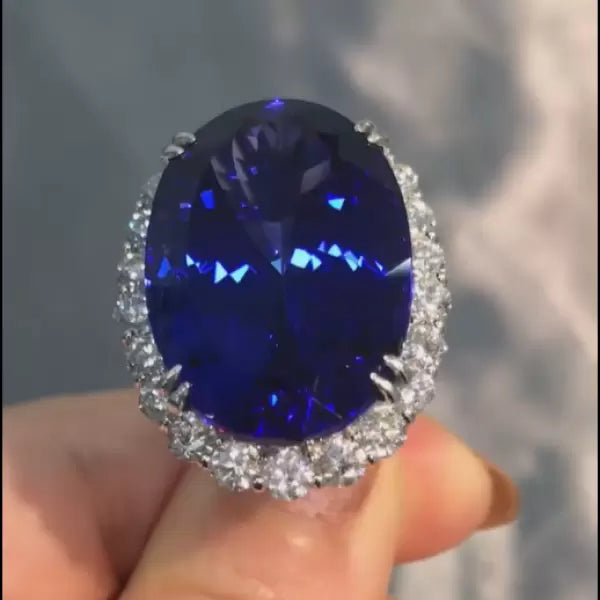 18ct Oval Cut Blue Sapphire Engagement Ring