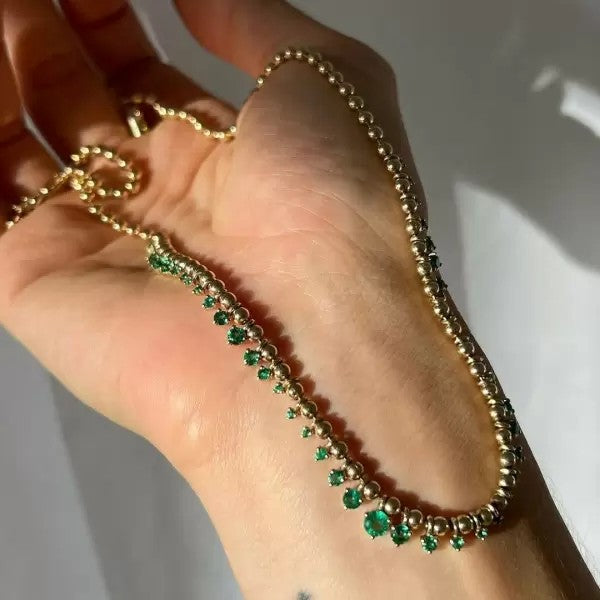 5ctw Round Cut Emerald Vintage Tennis Necklace