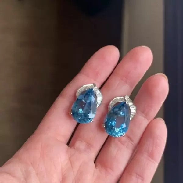 28ctw Pear Cut Aquamarine Drop Earrings