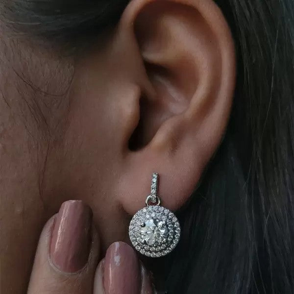 8ctw Round Cut White Sapphire Halo Dangle Drop Earrings