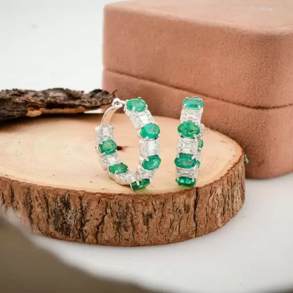 10.8ctw Oval Cut Emerald Hoop Earrings