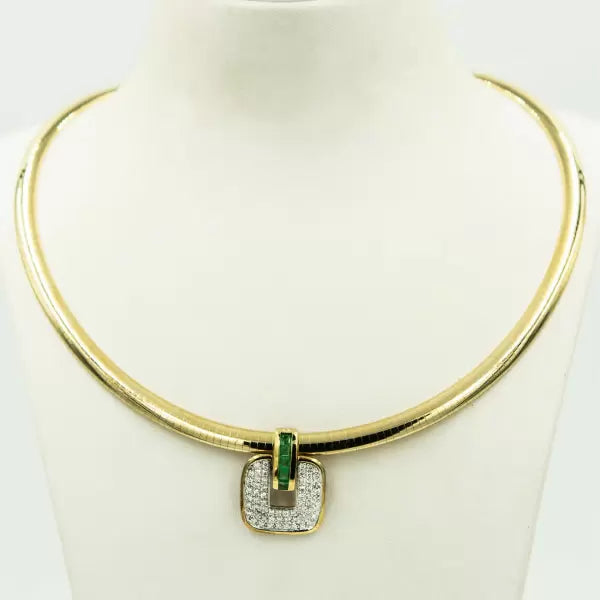 3ctw Round Cut Emerald Pendant Omega Necklace