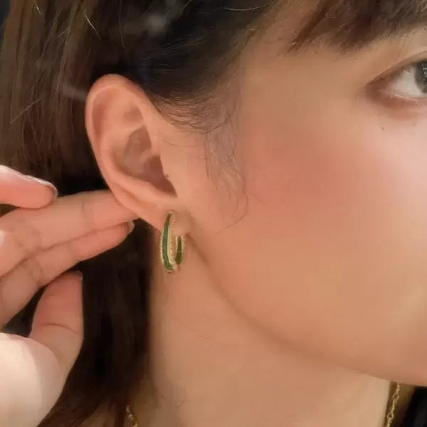 Vintage 8ctw Asscher Cut Emerald Hoop Earrings