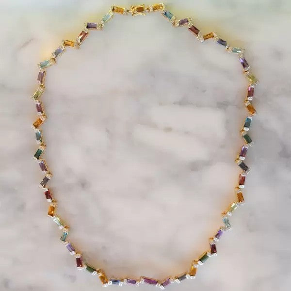 12.75ctw Baguette Cut Rainbow Sapphire Statement Necklace