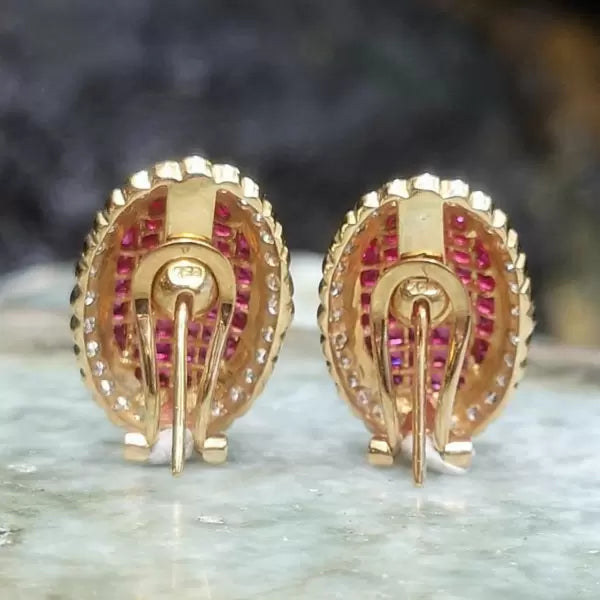 8.84ctw Asscher Cut Ruby Invisible Set Stud Earrings