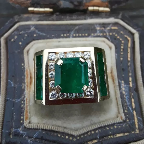 3.7ctw Asscher Cut Emerald Wedding Cocktail Ring