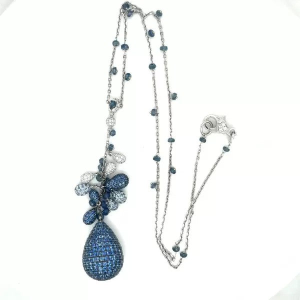 12.96ctw Round Cut Sapphire Pendant Necklace