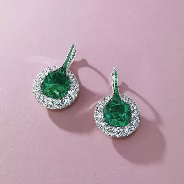 9ctw Cushion Cut Emerald Drop Earrings
