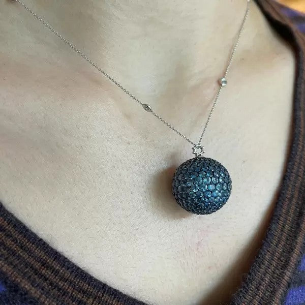 18.2ctw Round Cut Sapphire Pave Pendant Necklace