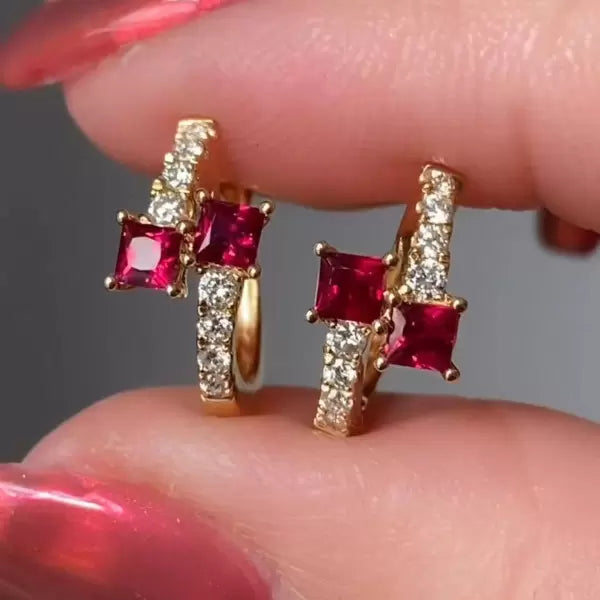 2.5ctw Princess Cut Ruby And White Sapphire Halo Stud Earrings