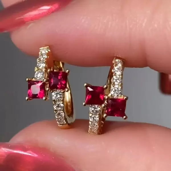 2.5ctw Princess Cut Ruby And White Sapphire Halo Stud Earrings