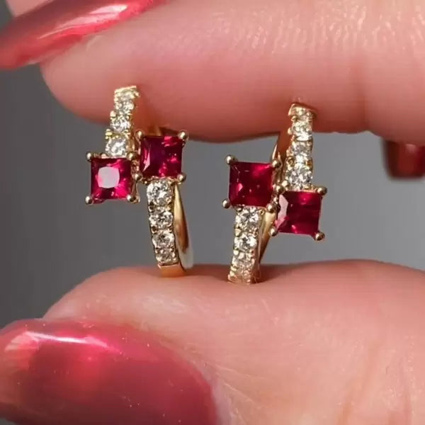 2.5ctw Princess Cut Ruby And White Sapphire Halo Stud Earrings