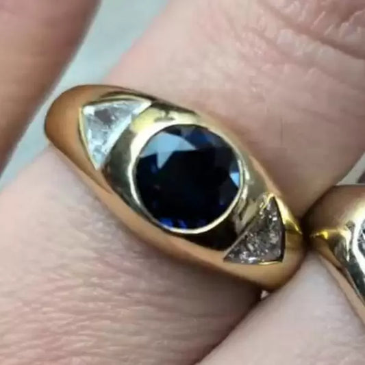 4ctw Round Cut Sapphire And White Sapphire Three Stone Cocktail Ring