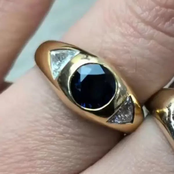 4ctw Round Cut Sapphire And White Sapphire Three Stone Cocktail Ring