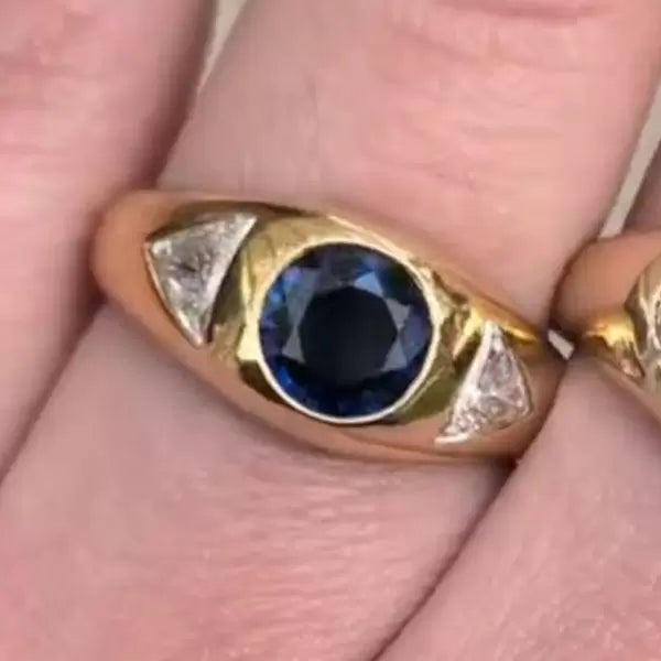 4ctw Round Cut Sapphire And White Sapphire Three Stone Cocktail Ring