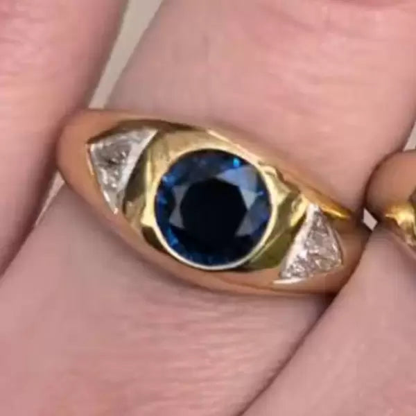 4ctw Round Cut Sapphire And White Sapphire Three Stone Cocktail Ring