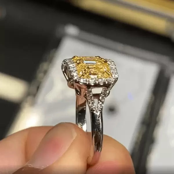 6.11ct Asscher Cut Three-stone Yellow Sapphire Engagement Ring
