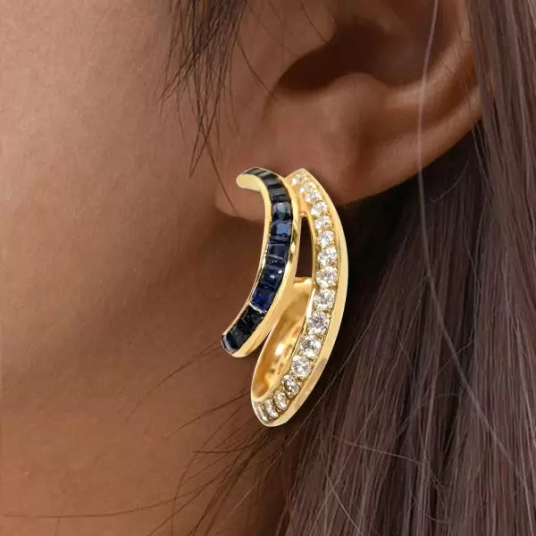 6.2ctw Princess Cut Sapphire And White Sapphire Oscar Heyman Earrings