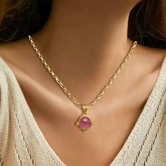 3.6ctw Round Cut Ruby Steven Battelle Cabochon Pendant Necklace