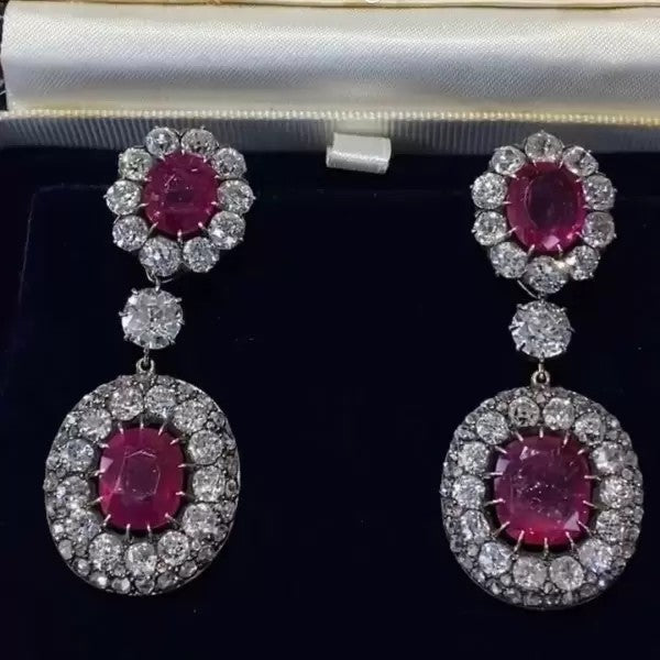 20ctw Vintage Oval & Cushion Cut Ruby Cocktail Drop Earrings