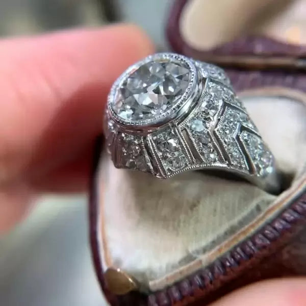 5ctw Round Cut White Sapphire Vintage Art Deco Ring