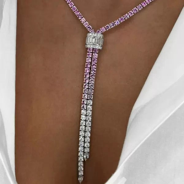 12ct Baguette Cut Pink Sapphire Statement Necklace