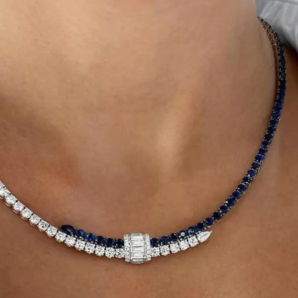 10ct Baguette Cut Sapphire Statement Necklace